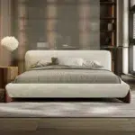 سرير روك بوكلية, بلون أوف وايت ,وخامة ناعمة. تصميم عصري ,ومتين يناسب كل المساحات
