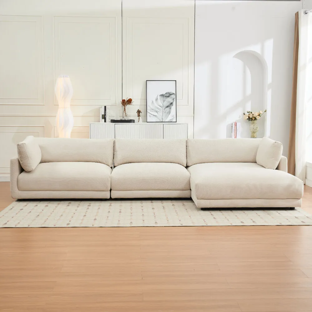 miralstyle (3) كنب زاوية مخمل مسيمو – بيج، تصميم فاخر، ولمسة مخملية ناعمة.