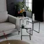 طقم طاولات اسود - 3 طاولات مربعة